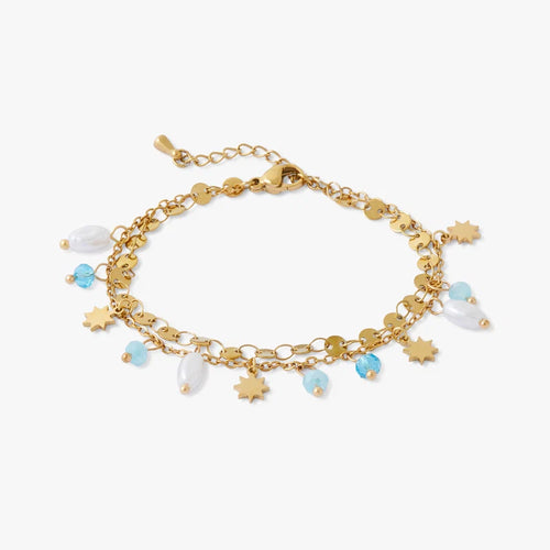 Lollipops - Steel 2-row bracelet with faceted beads and sun charms