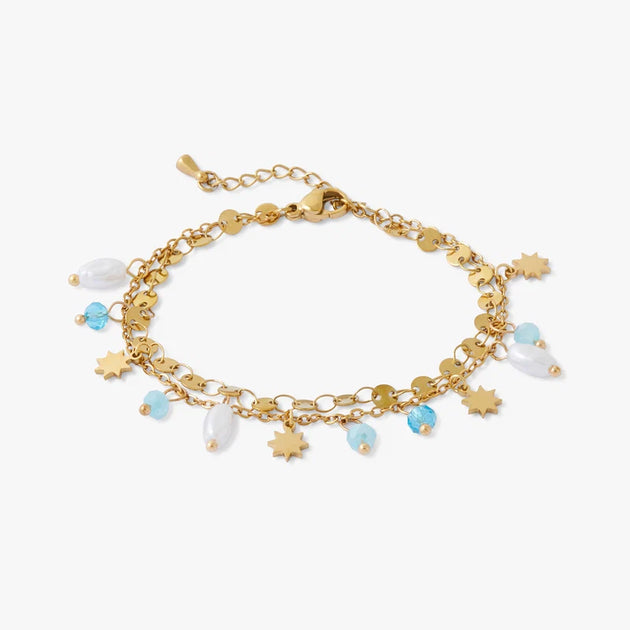 Lollipops - Steel 2-row bracelet with faceted beads and sun charms