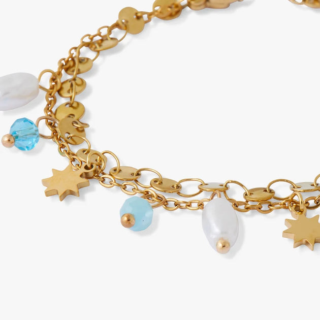 Lollipops - Steel 2-row bracelet with faceted beads and sun charms